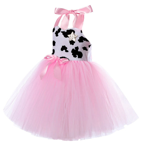 Hinevey Pink Cow Pattern Tutu Dress with Pink Hat Cute Sleeveless Princess Tulle Dress for Girls Sum