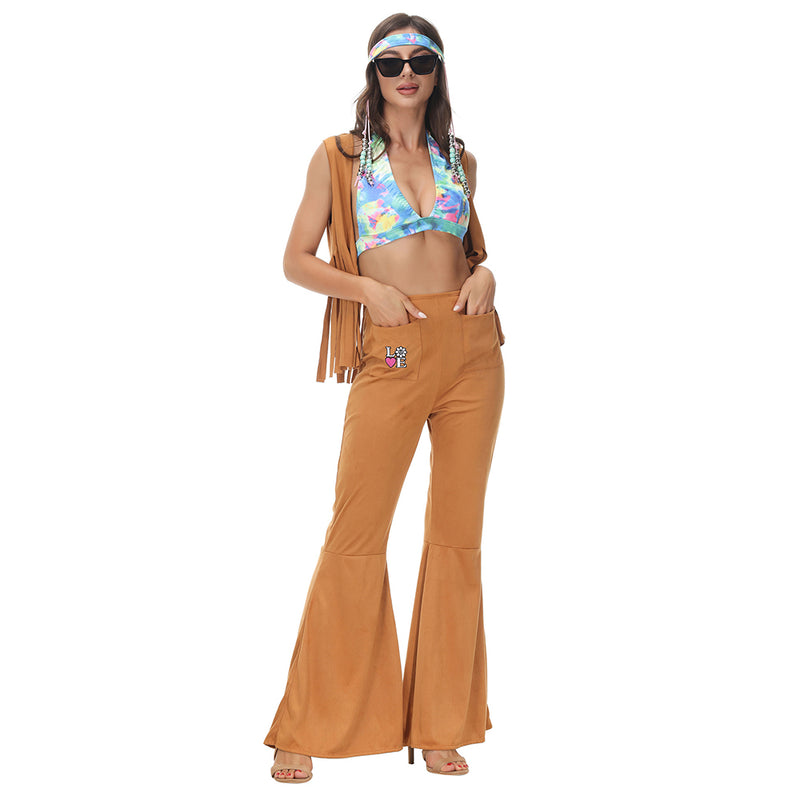 Hippie Costumes Women Carnival Halloween Party Vintage Retro 1970s Disco Clothing Suit Rock Hippies Cosplay Outfits