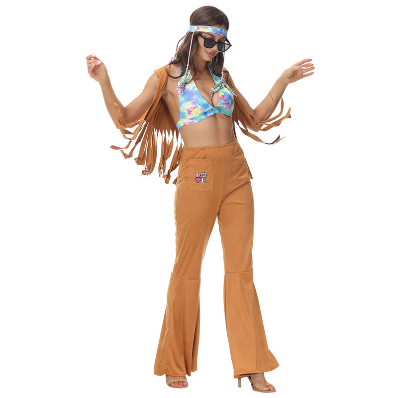 Hippie Costumes Women Carnival Halloween Party Vintage Retro 1970s Disco Clothing Suit Rock Hippies Cosplay Outfits