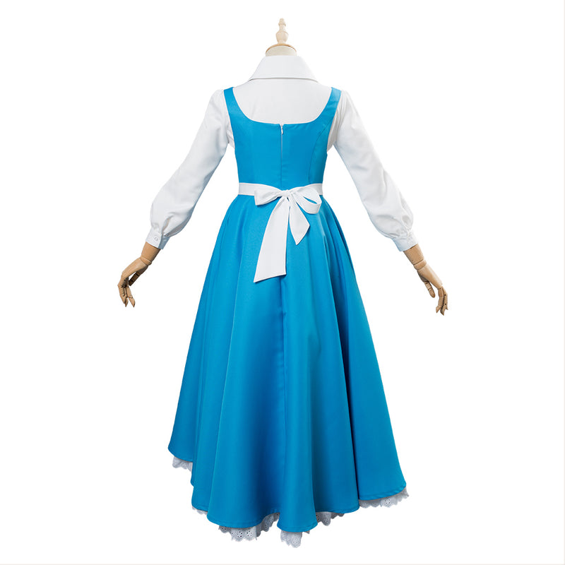 In Stock Adult Princess Belle Cosplay Costume Blue Maid Dress Full Set Halloween Carnival Costumes For Women Girls Custom Made New