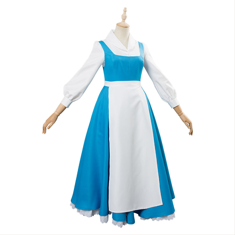 In Stock Adult Princess Belle Cosplay Costume Blue Maid Dress Full Set Halloween Carnival Costumes For Women Girls Custom Made New