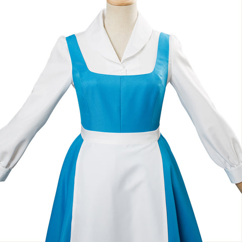 In Stock Adult Princess Belle Cosplay Costume Blue Maid Dress Full Set Halloween Carnival Costumes For Women Girls Custom Made New