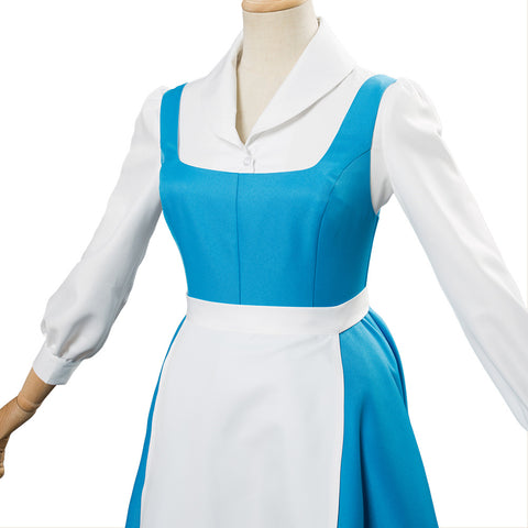 In Stock Adult Princess Belle Cosplay Costume Blue Maid Dress Full Set Halloween Carnival Costumes For Women Girls Custom Made New