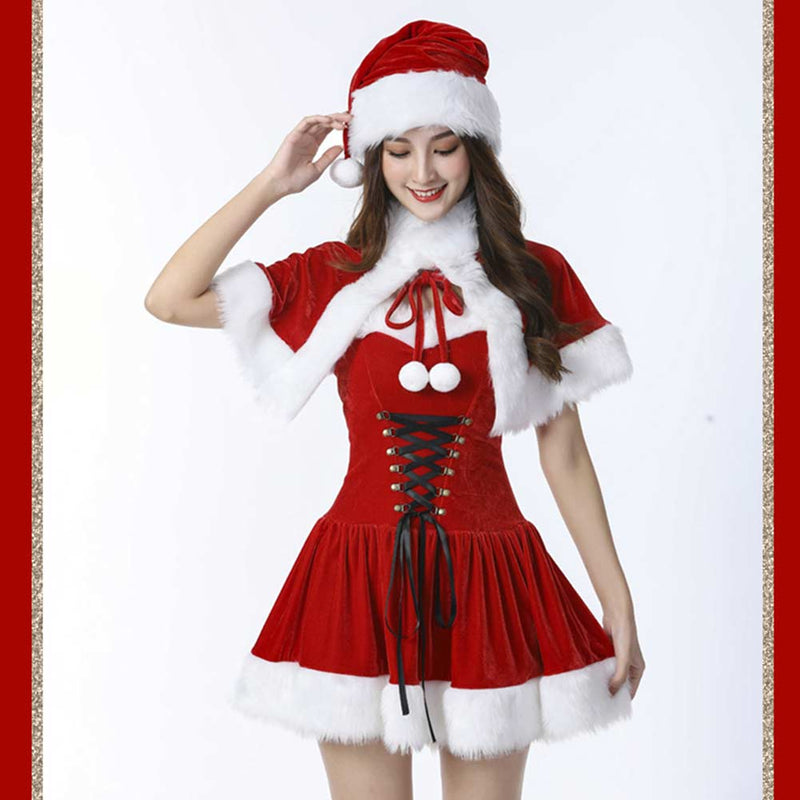 Janpanese Red Christmas Dress Cosplay Costume Outfits Halloween Carnival Suit