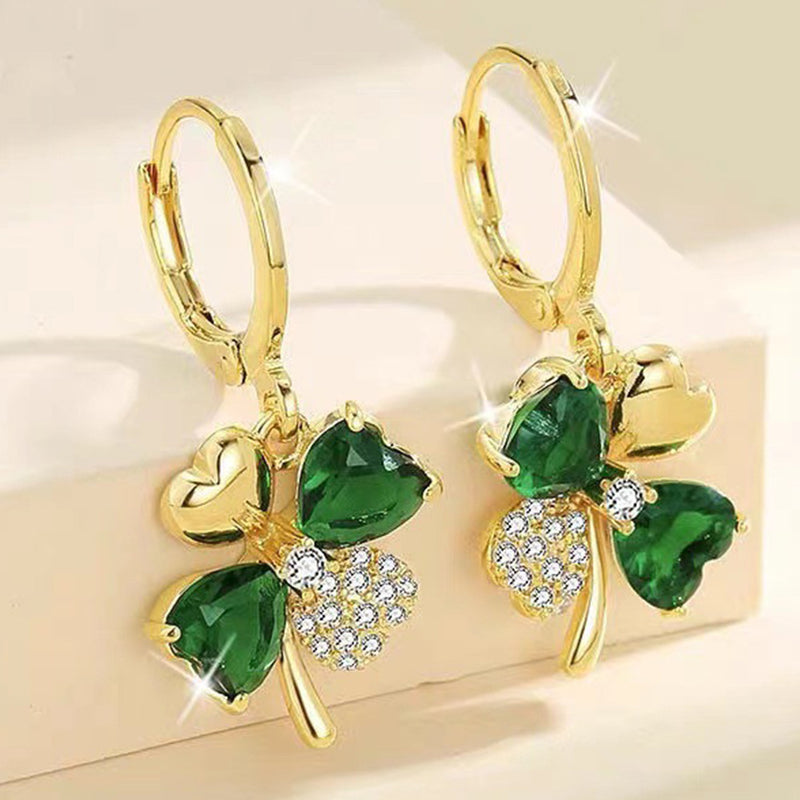 JRCRIN four-leaf clover earrings 2022 green four-leaf clover earrings ladies binaural earrings popular beautiful metal allergies corresponding to zirconia rocking earrings for ladies