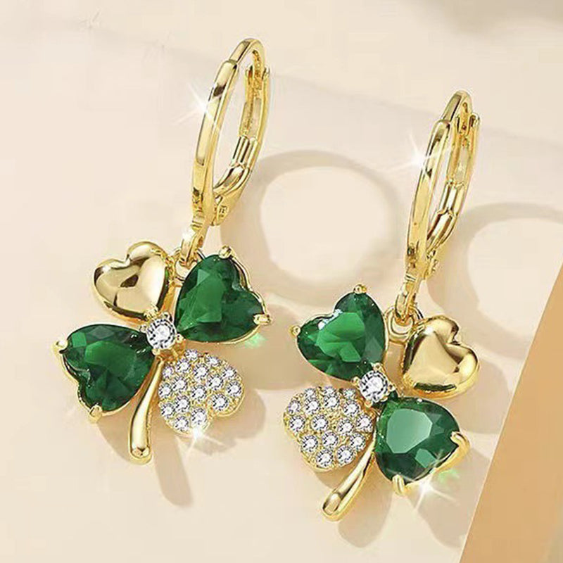 JRCRIN four-leaf clover earrings 2022 green four-leaf clover earrings ladies binaural earrings popular beautiful metal allergies corresponding to zirconia rocking earrings for ladies