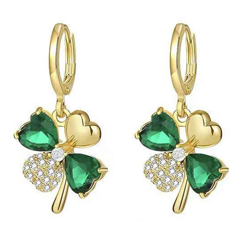 JRCRIN four-leaf clover earrings 2022 green four-leaf clover earrings ladies binaural earrings popular beautiful metal allergies corresponding to zirconia rocking earrings for ladies