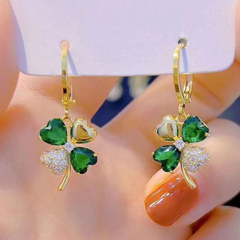 JRCRIN four-leaf clover earrings 2022 green four-leaf clover earrings ladies binaural earrings popular beautiful metal allergies corresponding to zirconia rocking earrings for ladies