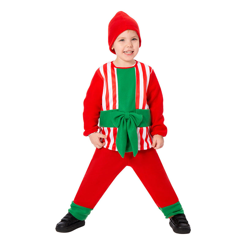 Kids Boy's Funny Xmas Gift Box Costume Bowknot Strip Tops Pant Child Santa Claus