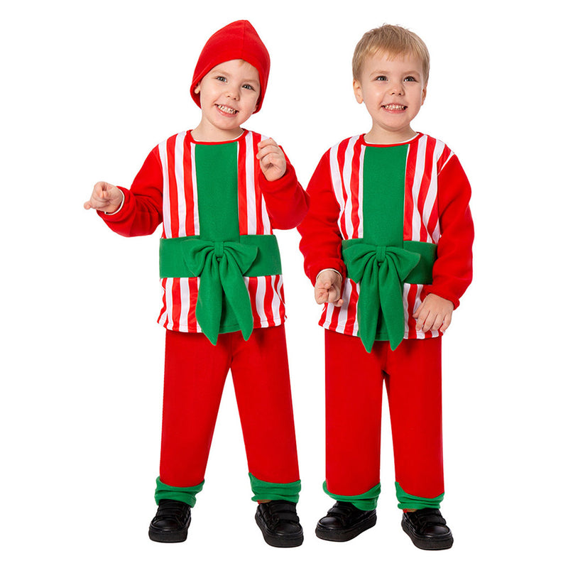 Kids Boy's Funny Xmas Gift Box Costume Bowknot Strip Tops Pant Child Santa Claus