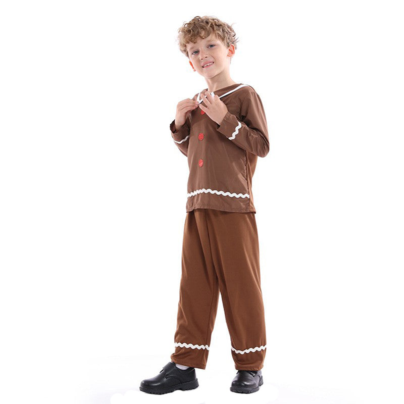 Kids Boys Gingerbread man Cosplay Costume Uniform Outfits Halloween Carnival Suit