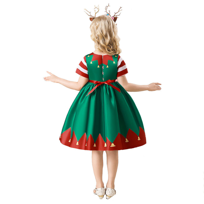 VeeGet Kids Children Christmas Elf Green Dress Outfits Christmas Carnival Suit Cosplay Costume GirlKidsCostume