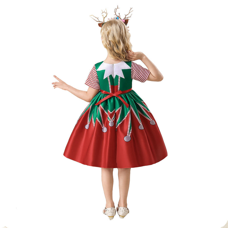 VeeGet Kids Children Christmas Elf Red Dress Outfits Christmas Carnival Suit Cosplay Costume GirlKidsCostume