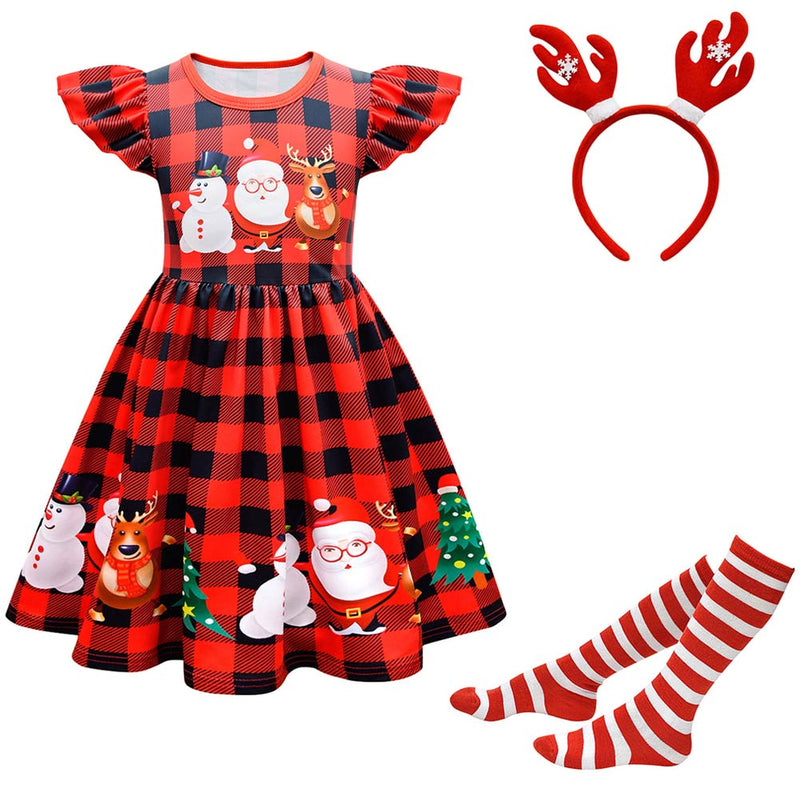 Kids Children Christmas Elk Cosplay Costume Dress Headband Stocking Outfits Halloween Carnival Suit