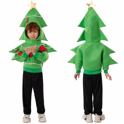 VeeGet Kids Children Green Jacket Outfits Christmas Tree Cosplay Costume Christmas Carnival Suit BoysKidsCostume