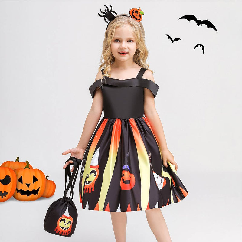 Kids Children Pumpkin Cosplay Costume Outfits Halloween Carnival Suit