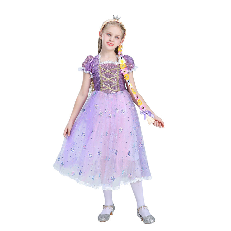 Kids Children Tangled Rapunzel Cosplay Costume Dress Outfits Halloween Carnival Suit