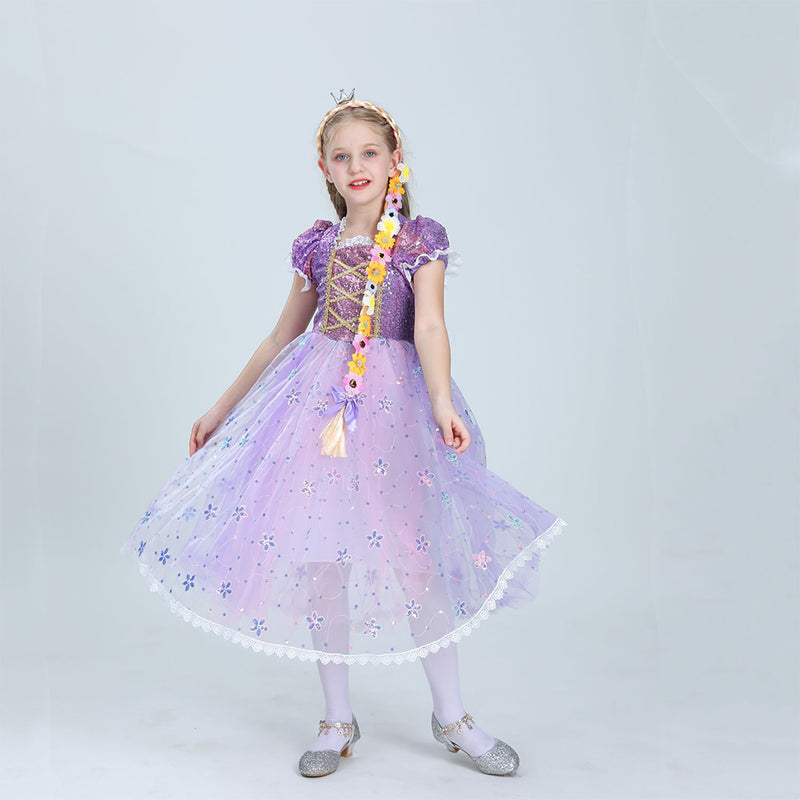 Kids Children Tangled Rapunzel Cosplay Costume Dress Outfits Halloween Carnival Suit