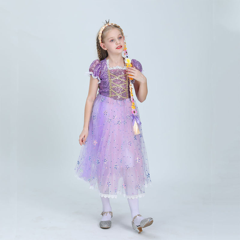 Kids Children Tangled Rapunzel Cosplay Costume Dress Outfits Halloween Carnival Suit