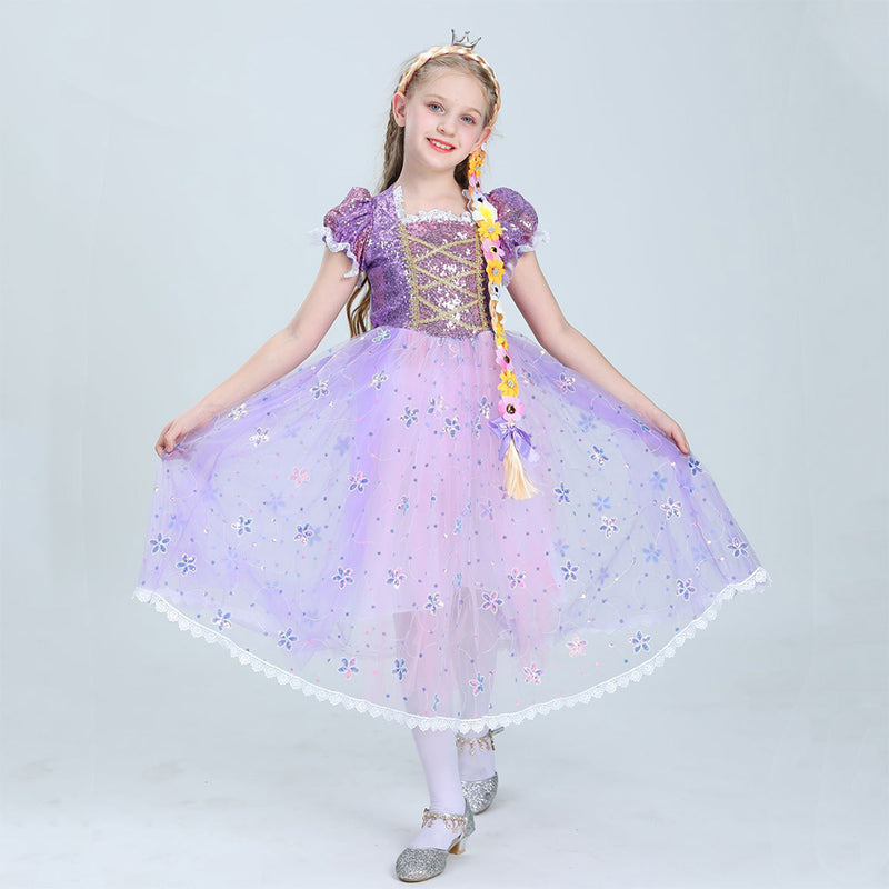 Kids Children Tangled Rapunzel Cosplay Costume Dress Outfits Halloween Carnival Suit