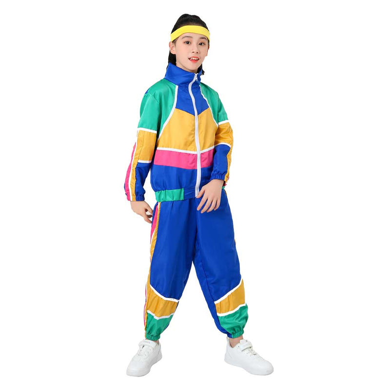 Kids Children Vintage disco sportswear Top Pants Cosplay Costume Outfits Halloween Carnival Party Suit