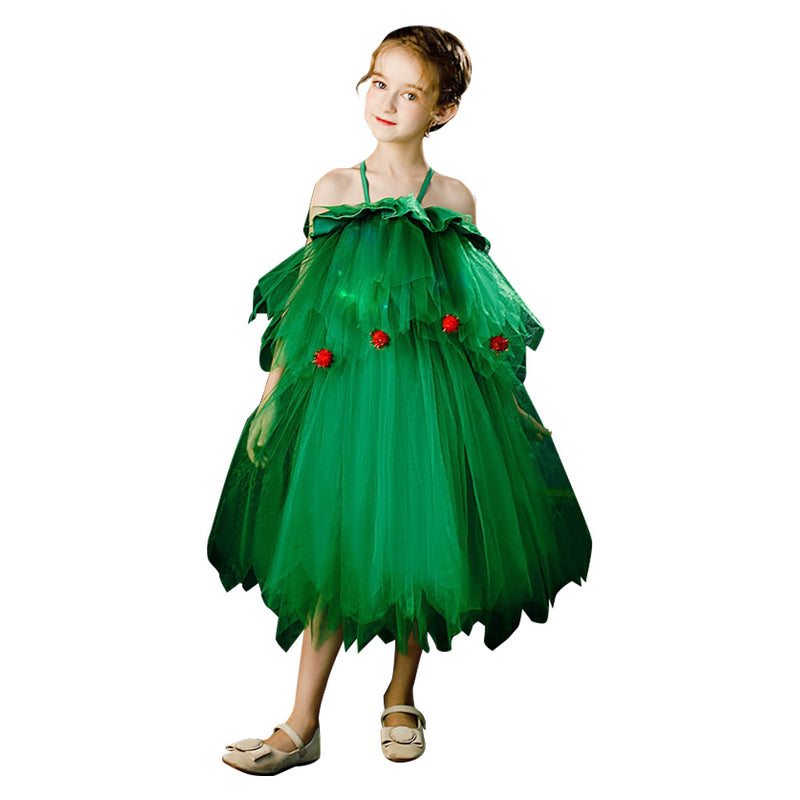 Kids Girls  Christmas Tree Dress Cosplay Costume Outfits Halloween Carnival Party Suit