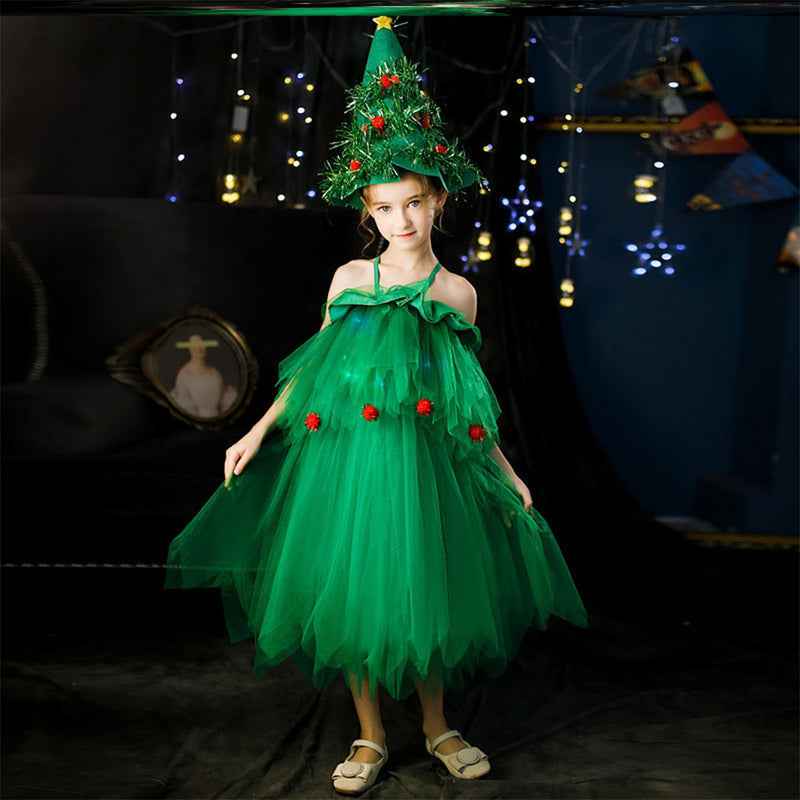 Kids Girls  Christmas Tree Dress Cosplay Costume Outfits Halloween Carnival Party Suit