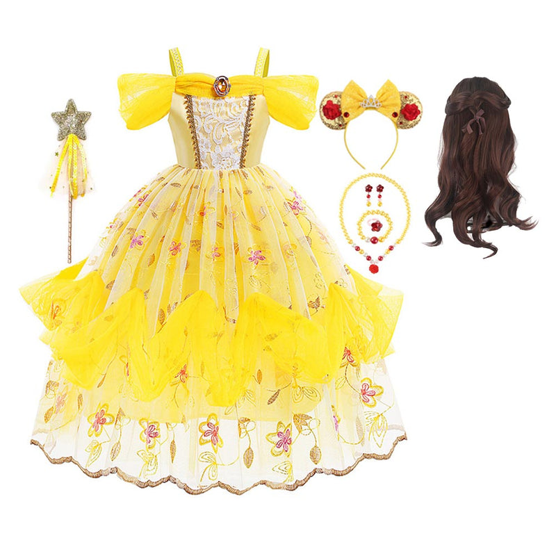 Kids Girls Belle Cosplay Costume Outfits Fantasia Halloween Carnival Party Disguise Suit