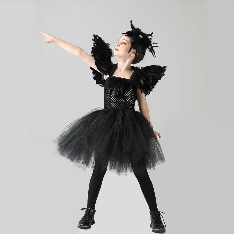 Kids Girls Black Swan  Cosplay Costume Dress  Outfits Halloween Carnival Party Suit