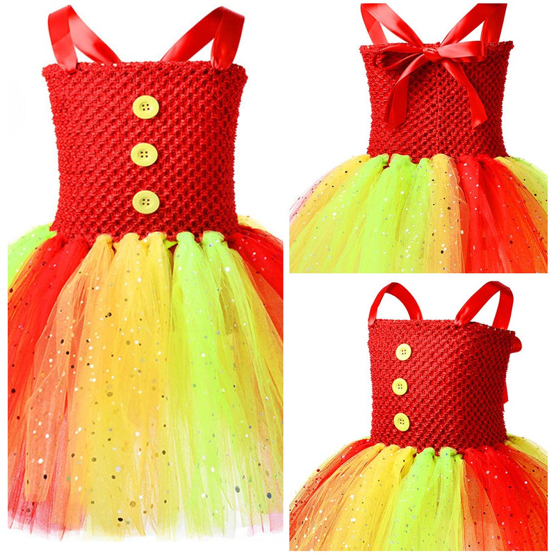 Kids Girls Christmas Clown Mesh Skirt Cosplay Costume Outfits Halloween Carnival Suit