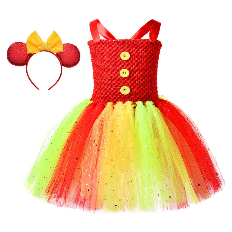 Kids Girls Christmas Clown Mesh Skirt Cosplay Costume Outfits Halloween Carnival Suit