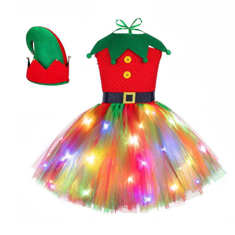 VeeGet Kids Girls Christmas TUTU Dress ELF Cosplay Costume Outfits Christmas Carnival Suit