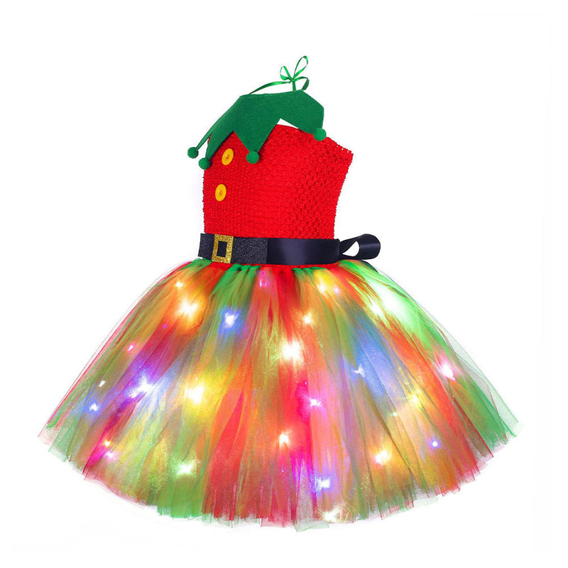 VeeGet Kids Girls Christmas TUTU Dress ELF Cosplay Costume Outfits Christmas Carnival Suit GirlKidsCostume