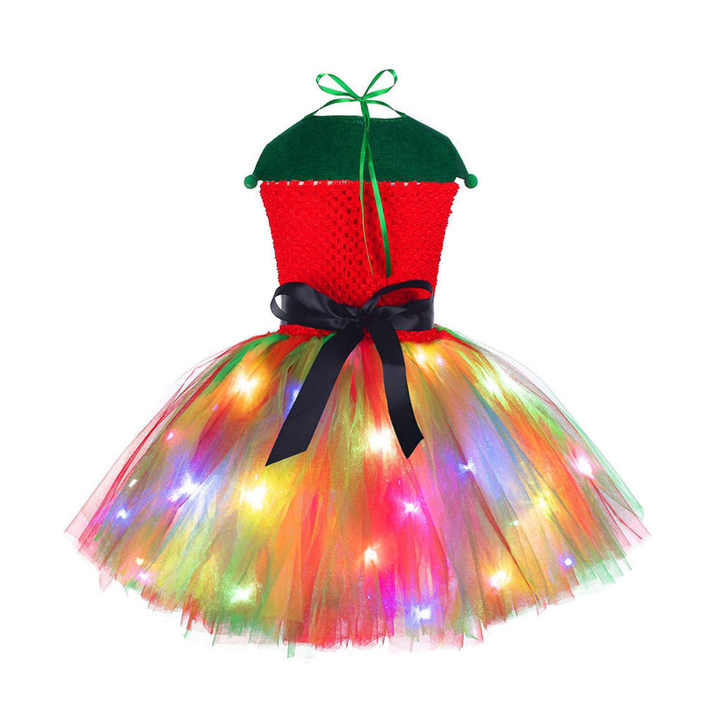 VeeGet Kids Girls Christmas TUTU Dress ELF Cosplay Costume Outfits Christmas Carnival Suit GirlKidsCostume