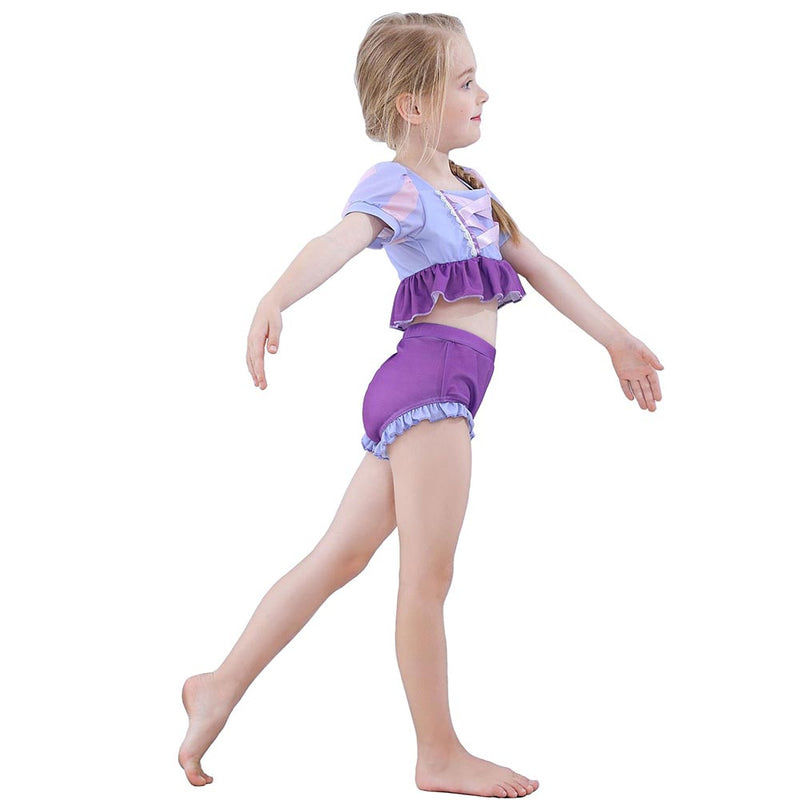 Kids Girls Tangled Rapunzel Cosplay Costume  Swimsuit Outfits Halloween Carnival Party Suit