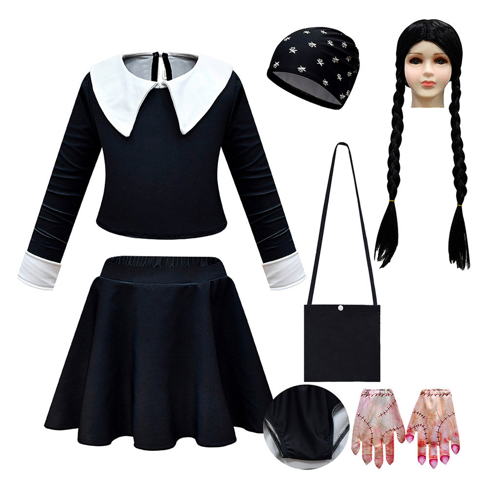 Kids Girls Wednesday Addams Goody Addams Cosplay Costume Dress Outfits ...