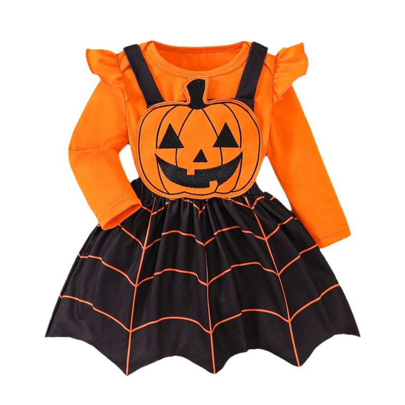 Kids Pumpkin Ghost Face Strap Skirt Cosplay Costume Outfits Halloween Carnival Suit