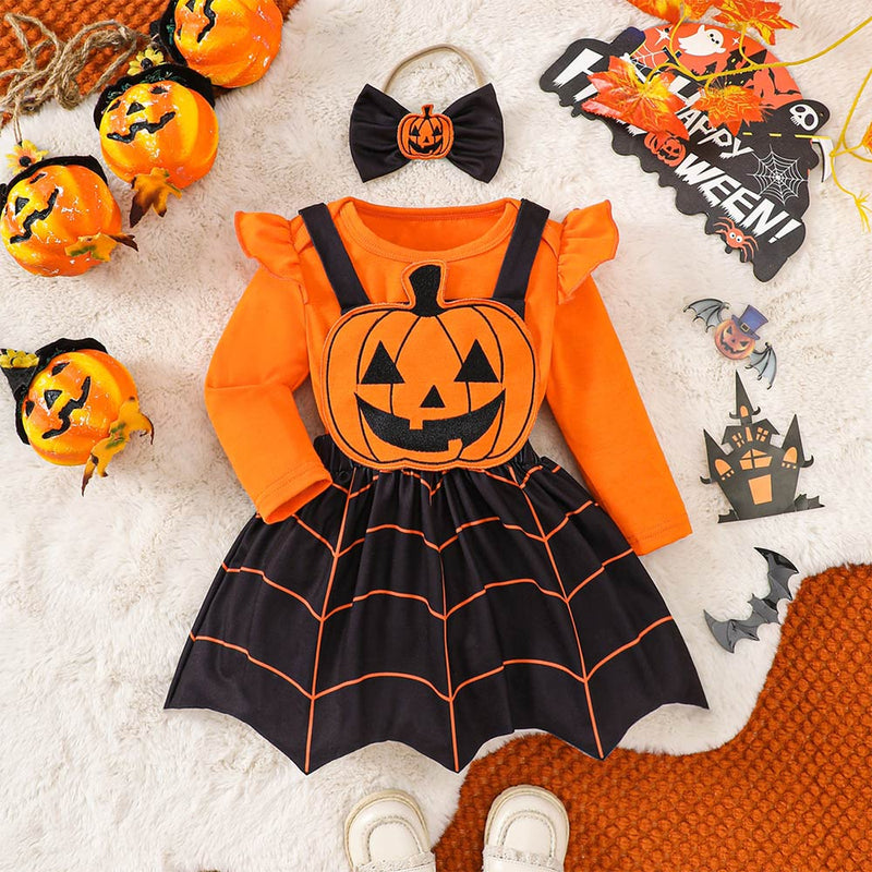 Kids Pumpkin Ghost Face Strap Skirt Cosplay Costume Outfits Halloween Carnival Suit