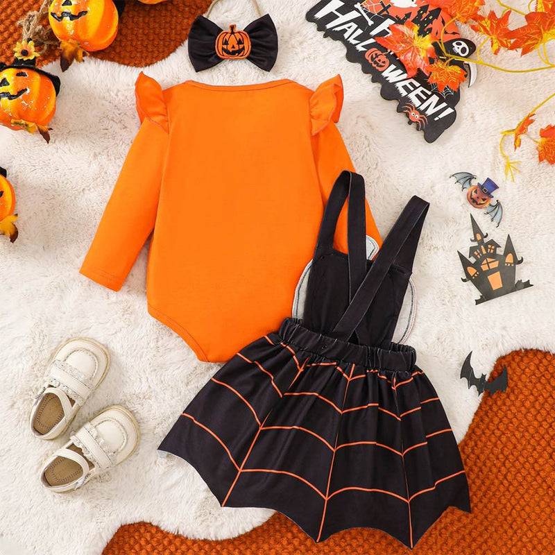 Kids Pumpkin Ghost Face Strap Skirt Cosplay Costume Outfits Halloween Carnival Suit