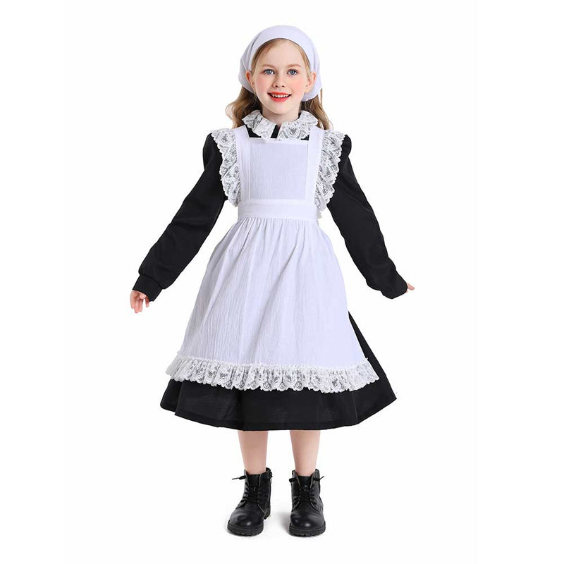 Kids Thanksgiving 17th century colonial style pilgrim pastoral maid dress Cosplay Costume Outfits Halloween Carnival Suit