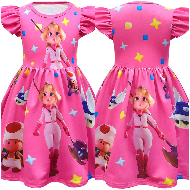 Kids The Super Mario Bros peach Cosplay Costume Dress Halloween Carnival Party Disguise Suit