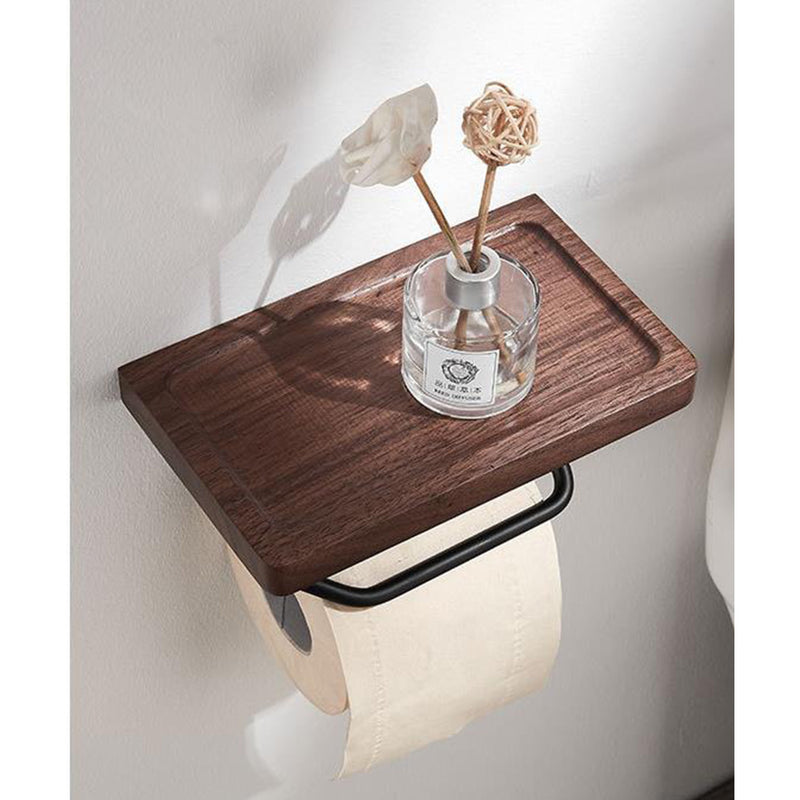 Lanzoub toilet paper bracket wooden paper roll paper shelf fashionable double toilet paper cover wall hanging mobile phone placement of small things to place natural wood holes do not need to simply i