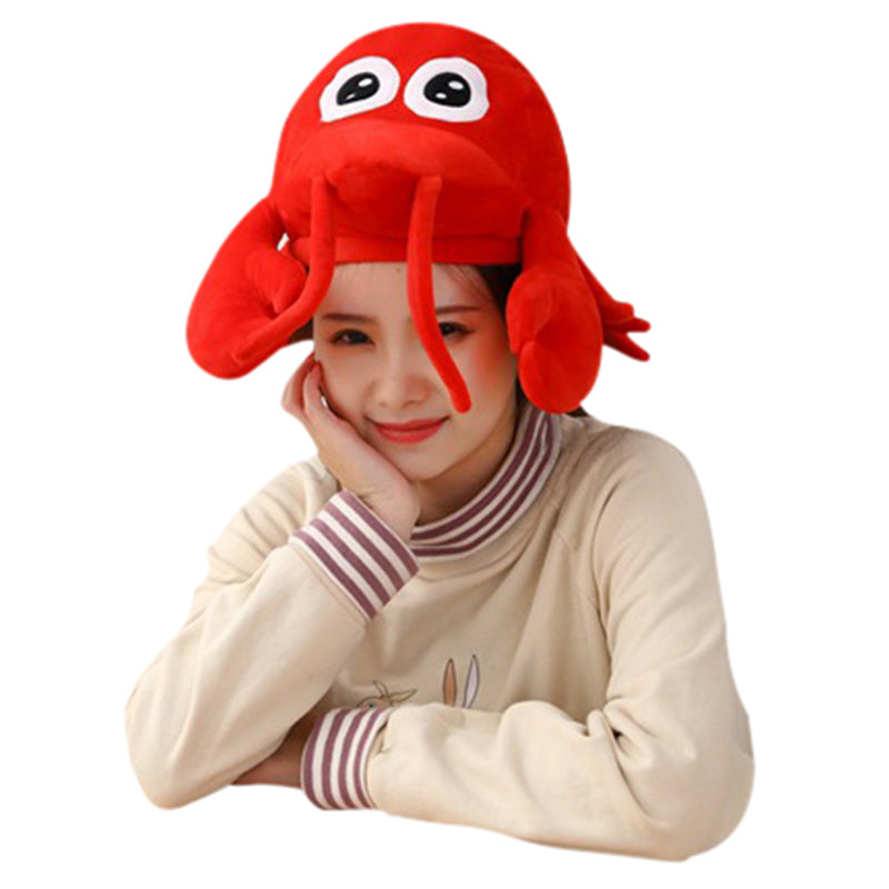 Lobster Prawn Shrimp Costume Hat Cap Plush Toy Cute Girls Earflap Cap Head Warmer Photo Props Supplies Headdress