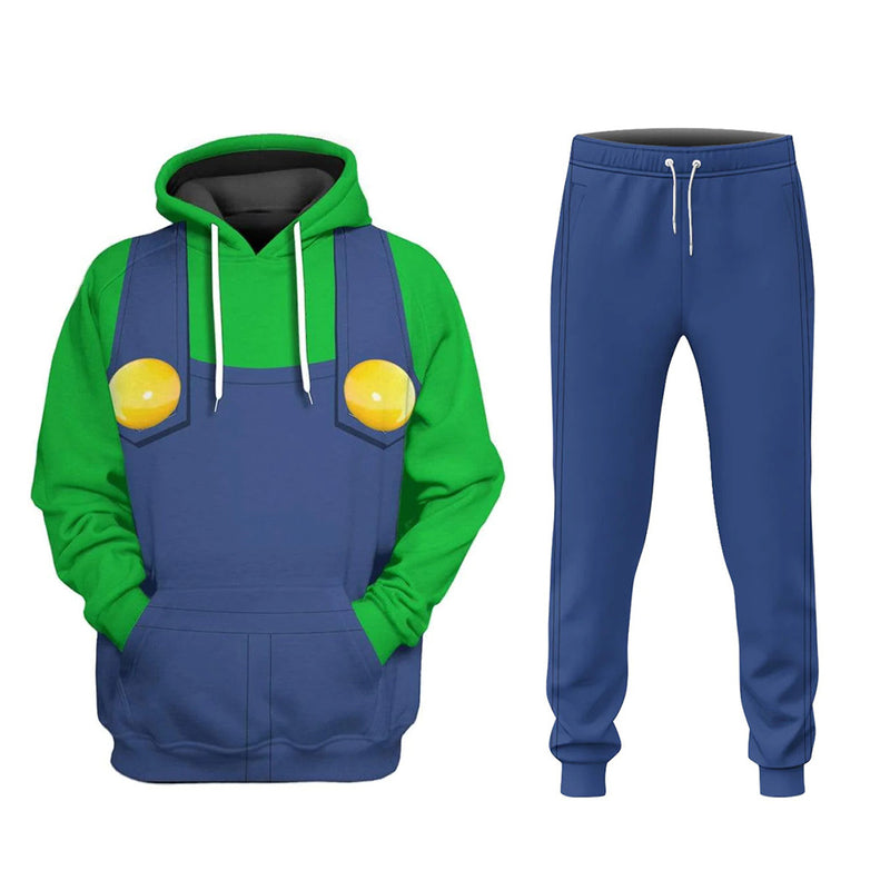 Luigi Cosplay Hoodie 3D Printed Hooded Sweatshirt Pants Print Joggers Trousers  Set