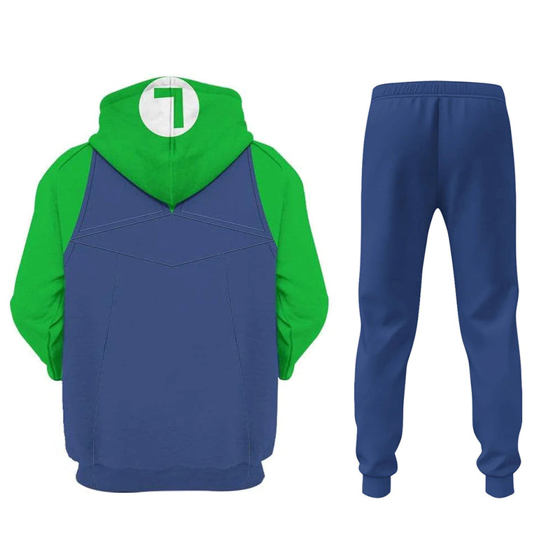 Luigi Cosplay Hoodie 3D Printed Hooded Sweatshirt Pants Print Joggers Trousers  Set