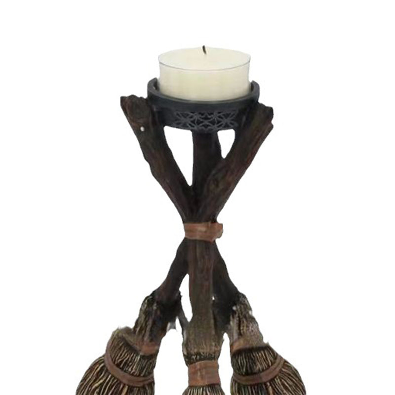 Magic broom candlestick Creative Home Decoration Interior Art Desktop Decoration Halloween Resin Crafts Decorative Figurines