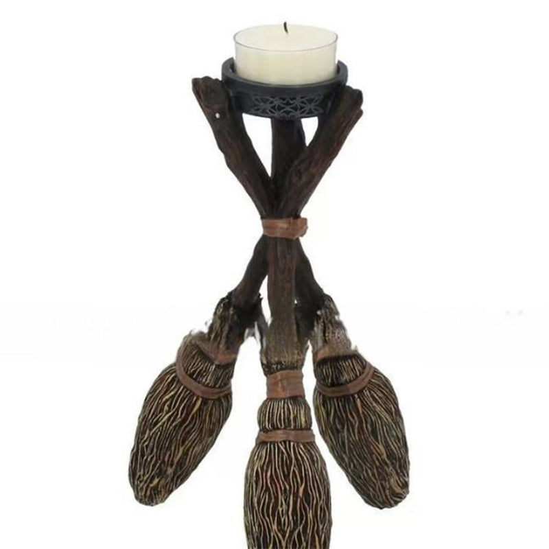 Magic broom candlestick Creative Home Decoration Interior Art Desktop Decoration Halloween Resin Crafts Decorative Figurines