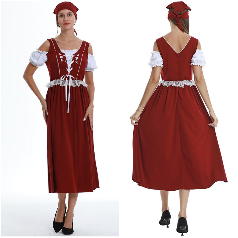 MASSWO Adult Oktoberfest Costume Women Leather Shorts Beer Festival Suit Halloween Costume (Wine,