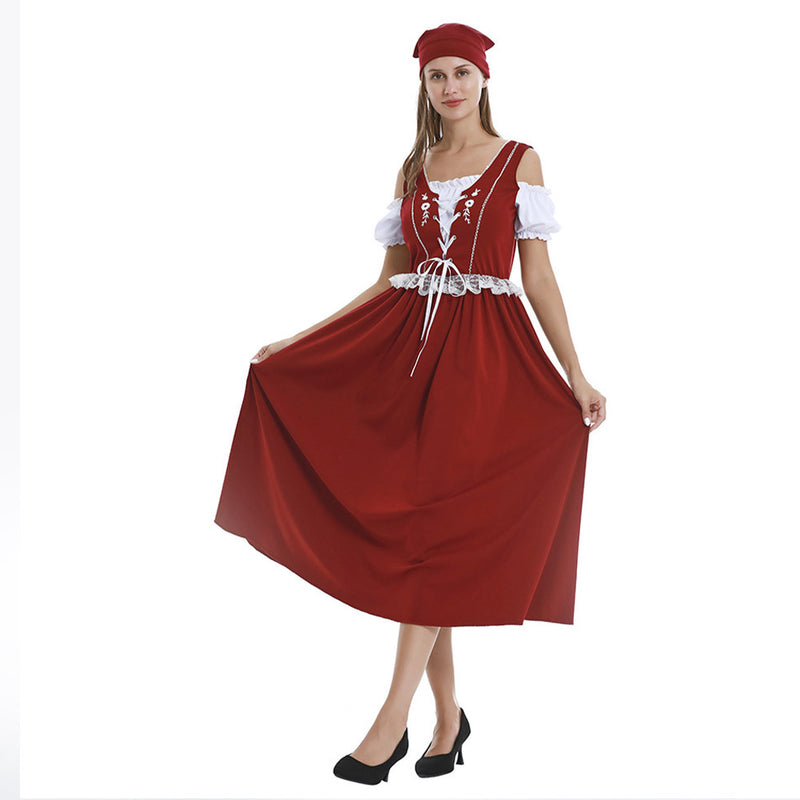 MASSWO Adult Oktoberfest Costume Women Leather Shorts Beer Festival Suit Halloween Costume (Wine,