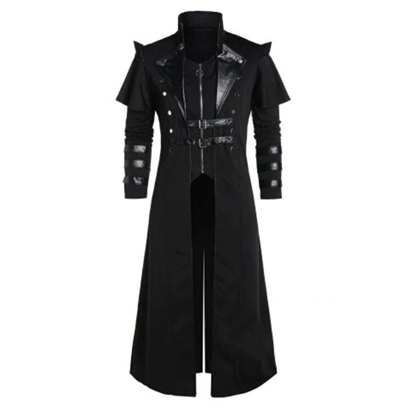 Medieval Mens Coat Long Jacket Gothic Steampunk Hooded Trench Cosplay Costume